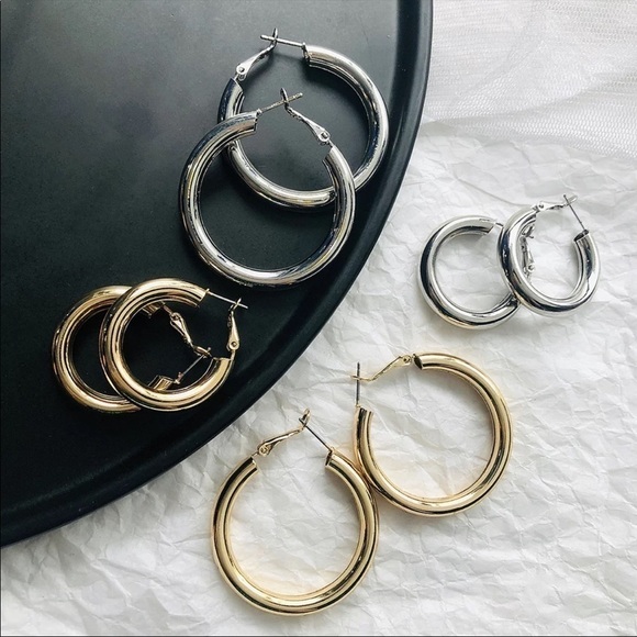 𝅺new Gold Plated Large Chunky Tube Hoop Earrings - Picture 9 of 11